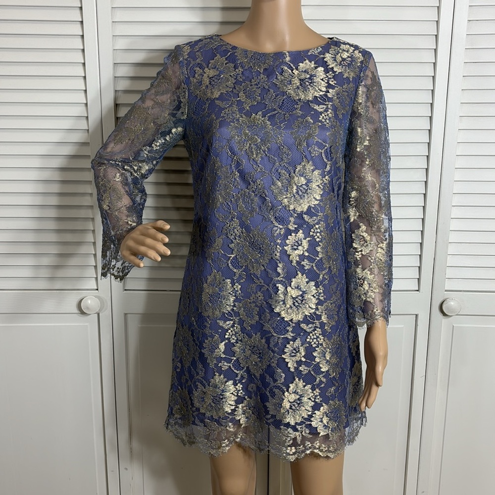Tibi Lace Purple & Gold Floral Lace Dress Size 4